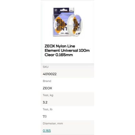 Zeox Nylon Line Element Universal 100m Clear