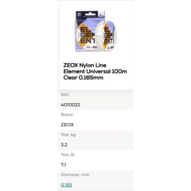 Zeox Nylon Line Element Universal 100m Clear